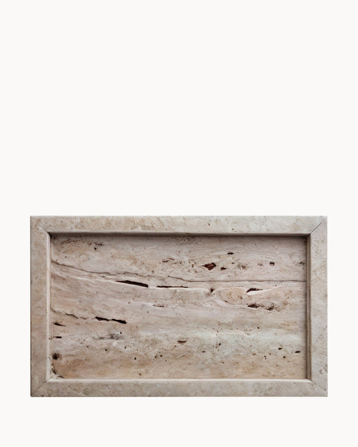 Plateau en céramique - Travertin beige - Pour parfums, bougies et bijoux