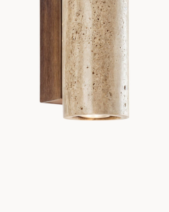 Gerini - Applique murale carrée en travertin - Pierre naturelle avec socle en bois - Culot E27