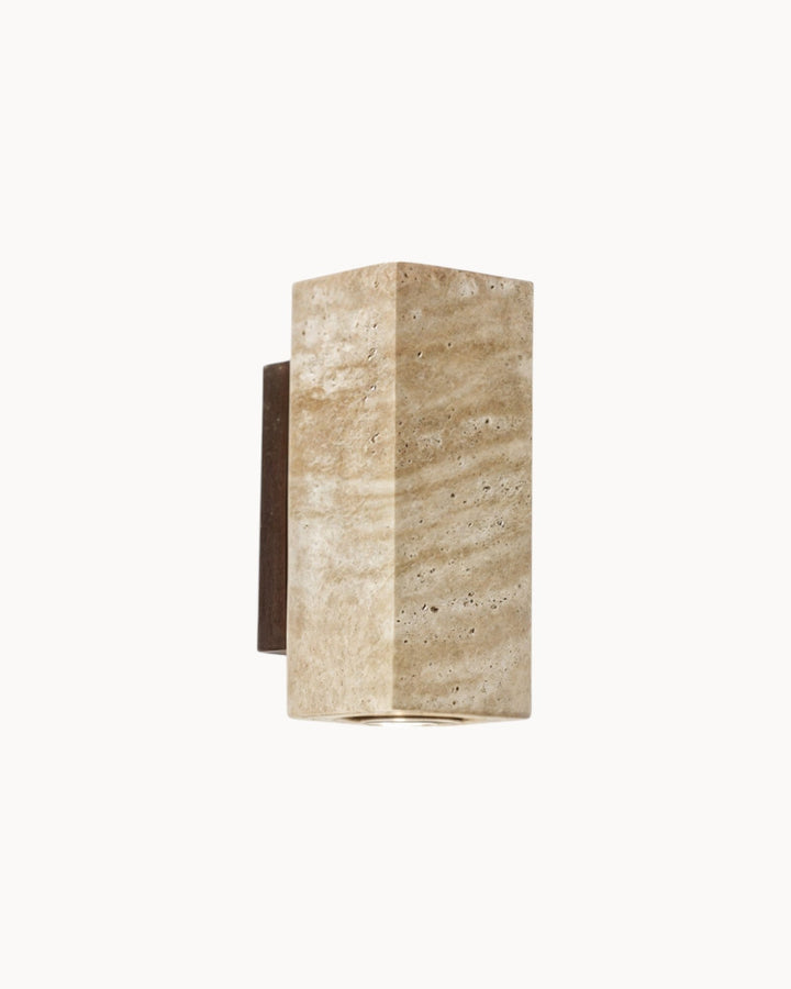 Gerini - Applique murale carrée en travertin - Pierre naturelle avec socle en bois - Culot E27