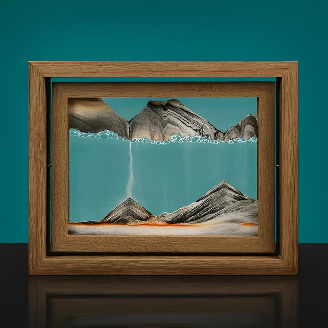 Cadre photo 3D en sable cinétique - Présentoir de bureau bleu turquoise