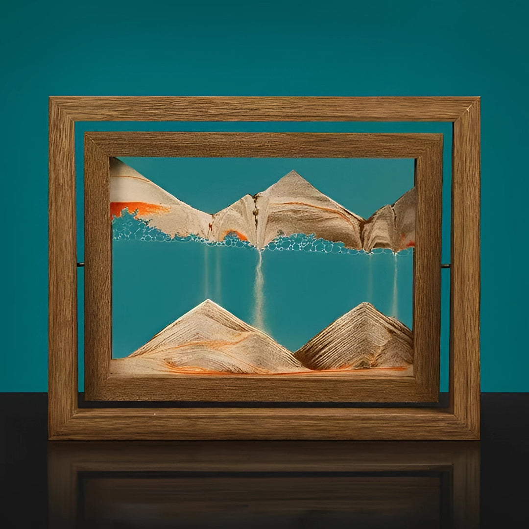 Cadre photo 3D en sable cinétique - Présentoir de bureau bleu turquoise