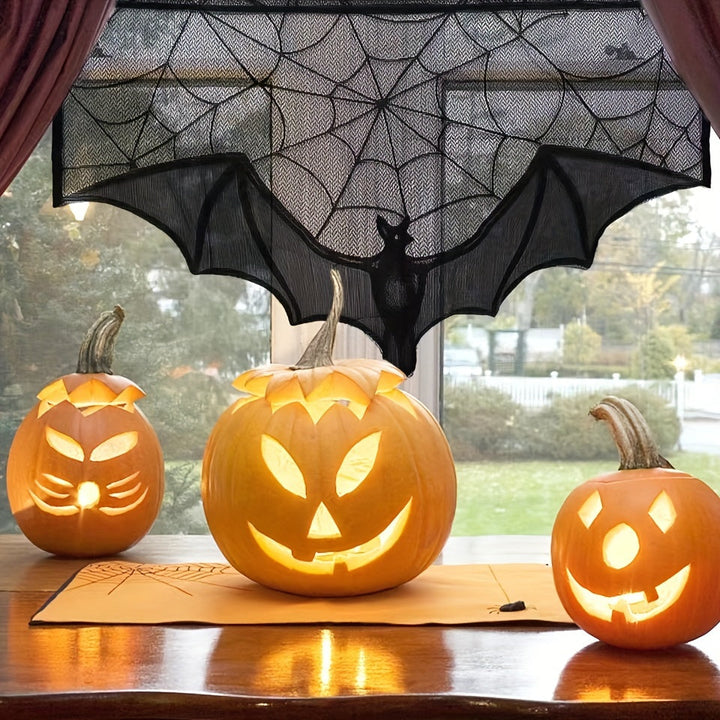 Nappe d'Halloween Noctura | Dentelle Noire | Design Chauve-souris & Toile d'araignée | Réutilisable
