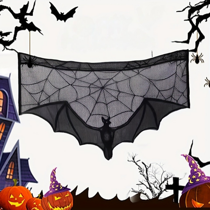 Nappe d'Halloween Noctura | Dentelle Noire | Design Chauve-souris & Toile d'araignée | Réutilisable