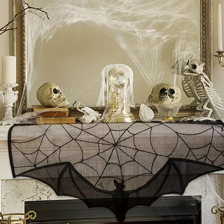 Nappe d'Halloween Noctura | Dentelle Noire | Design Chauve-souris & Toile d'araignée | Réutilisable