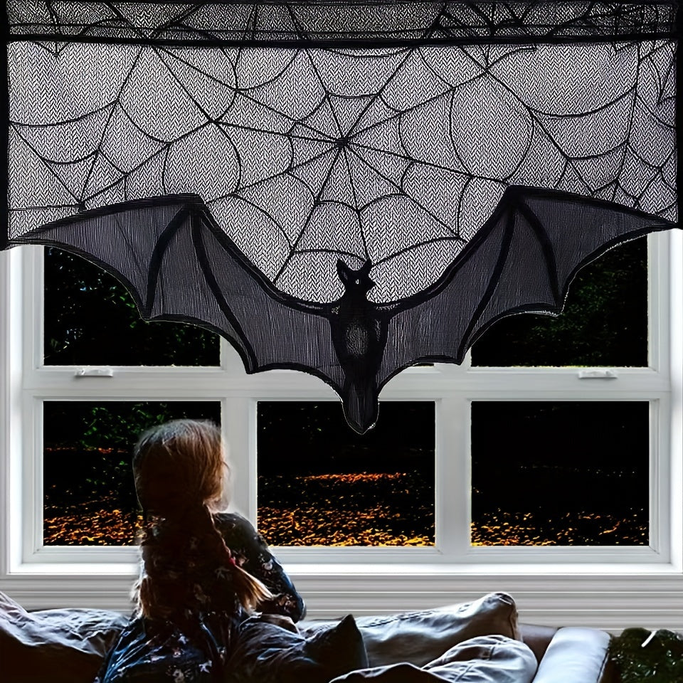 Nappe d'Halloween Noctura | Dentelle Noire | Design Chauve-souris & Toile d'araignée | Réutilisable