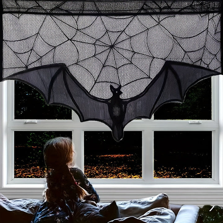 Nappe d'Halloween Noctura | Dentelle Noire | Design Chauve-souris & Toile d'araignée | Réutilisable