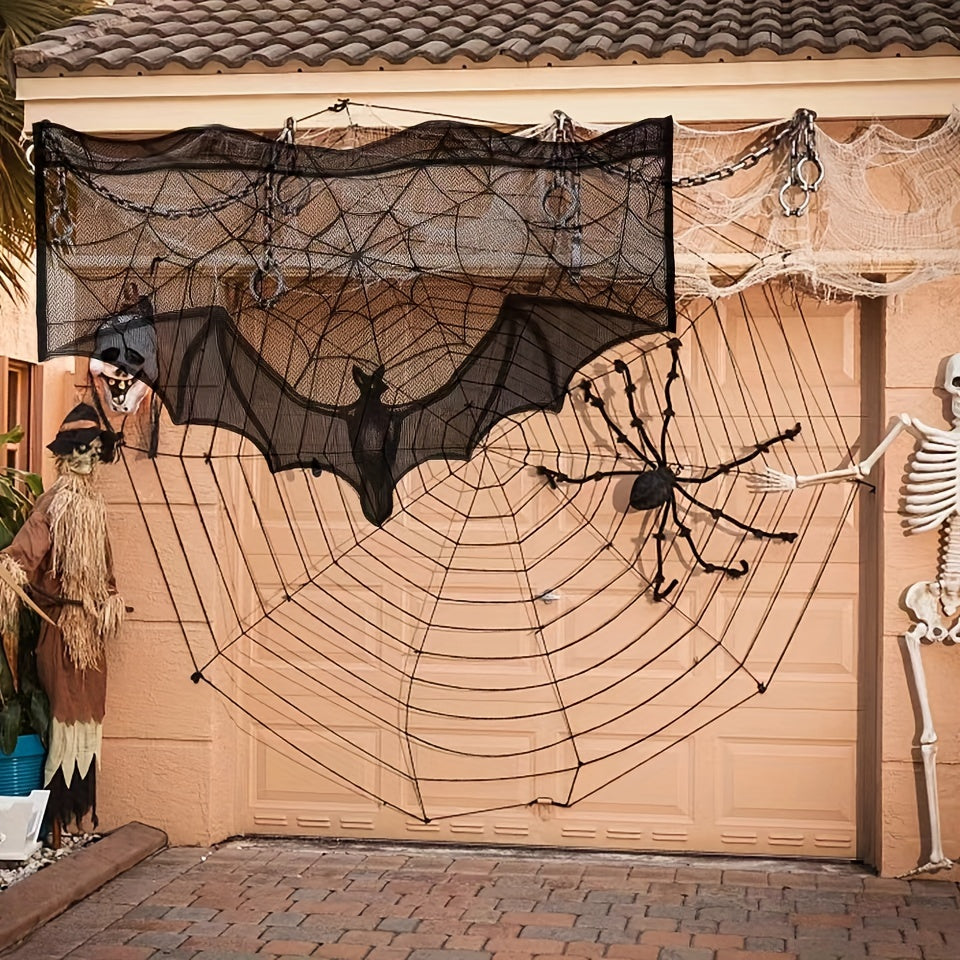 Nappe d'Halloween Noctura | Dentelle Noire | Design Chauve-souris & Toile d'araignée | Réutilisable