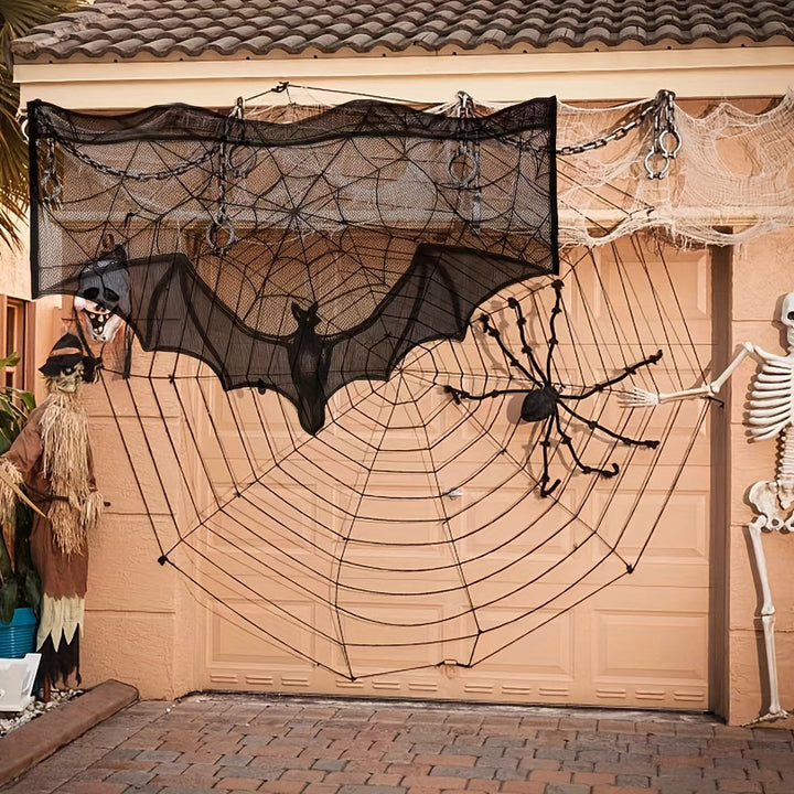Nappe d'Halloween Noctura | Dentelle Noire | Design Chauve-souris & Toile d'araignée | Réutilisable