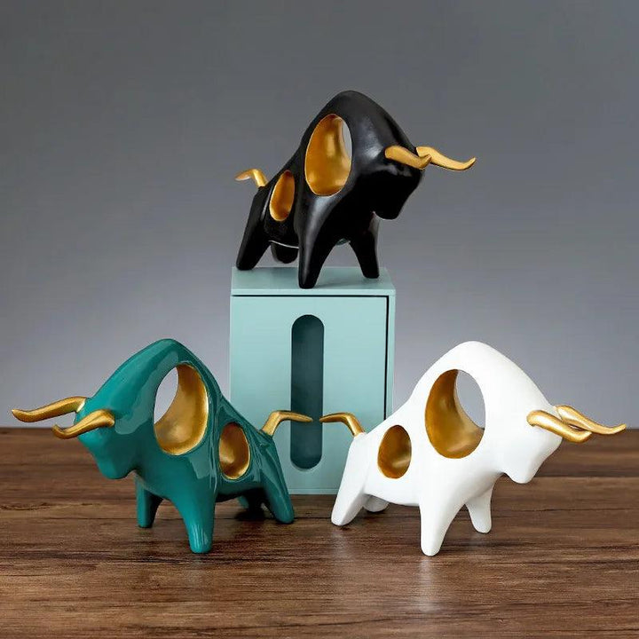 Sculpture de Taureau Eleganza | Symbole de Force & Prospérité | Design Européen | Résine 21×20,5×7,5 cm