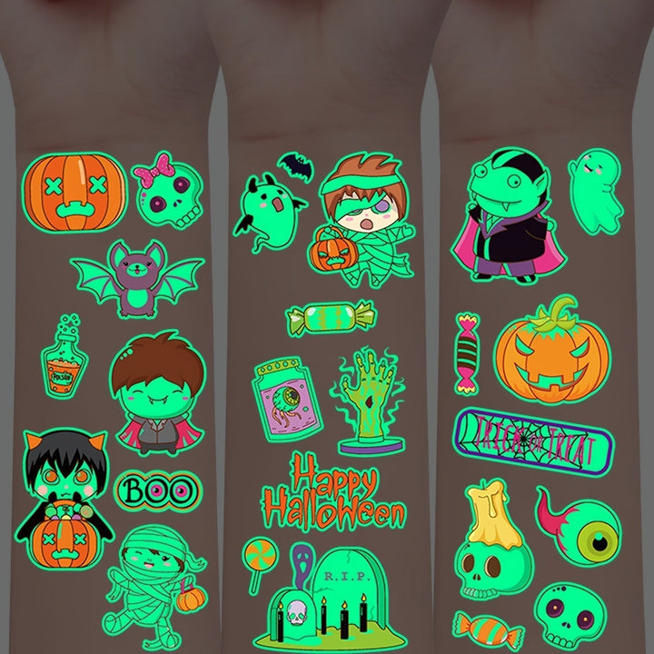 Tatouages Lumineux Enfants Halloween | Phosphorescent | 125 Motifs | Amical pour la Peau