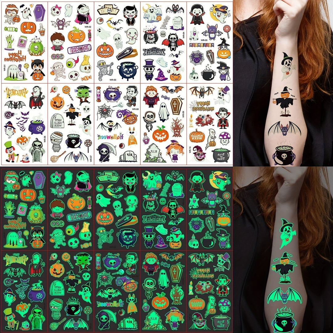Tatouages Lumineux Enfants Halloween | Phosphorescent | 125 Motifs | Amical pour la Peau