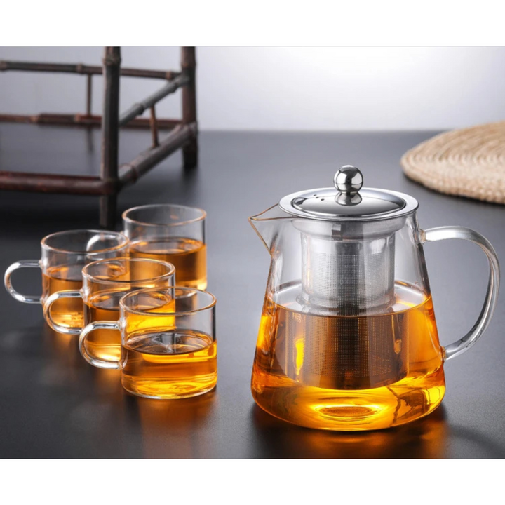 Théière Claritéa | Verre borosilicate | Avec filtre en acier inoxydable et couvercle en bois | Résistante à la chaleur et lavable au lave-vaisselle
