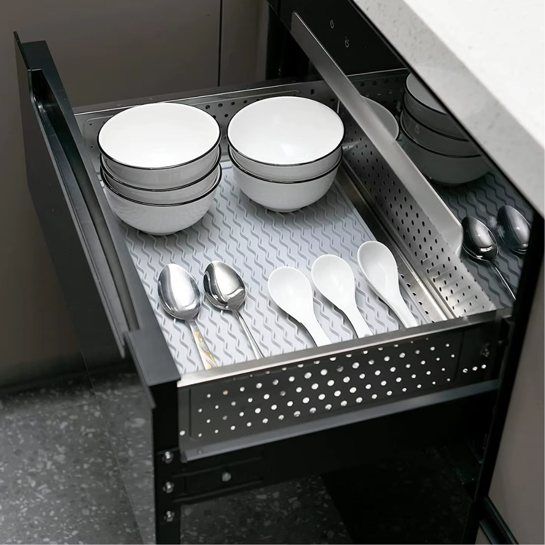 KÜCHENWELLA Tapis de Cuisine en Silicone | Résistant à la Chaleur & Antidérapant | Tapis d'égouttage, Insert de Réfrigérateur & de Tiroir | Sans BPA & Facile à Nettoyer