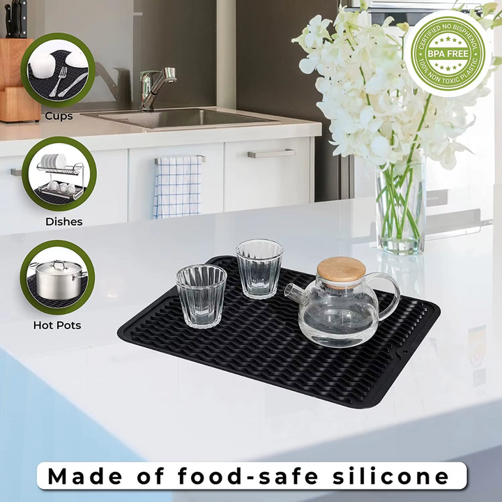 KÜCHENWELLA Tapis de Cuisine en Silicone | Résistant à la Chaleur & Antidérapant | Tapis d'égouttage, Insert de Réfrigérateur & de Tiroir | Sans BPA & Facile à Nettoyer