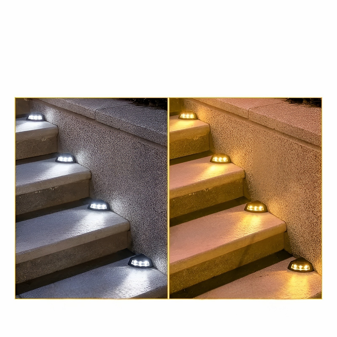 Solora Lampes solaires d'escalier 4 pièces | Résistantes aux intempéries & sans fil | Blanc chaud & blanc froid | Durée d'éclairage 8–10h