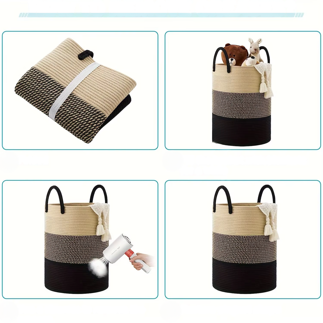 Panier de rangement CORDAVO | Pliable & Robuste | Volume de 50 L | Corde en coton au look naturel | 40×60 cm