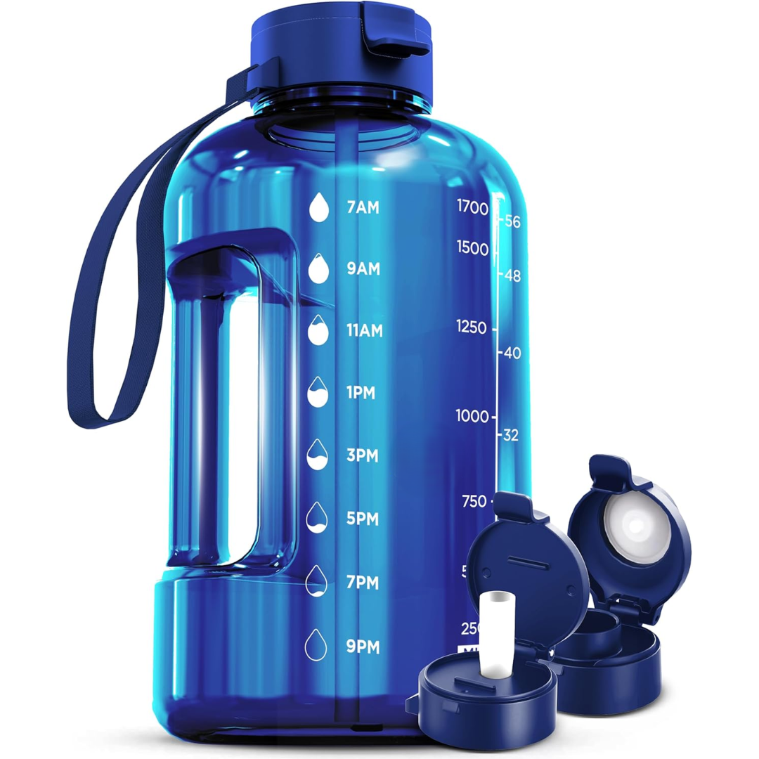AquaTakt Bouteille d'eau 2L | Avec repères horaires & paille | Sans BPA & étanche | Pour le sport & le quotidien