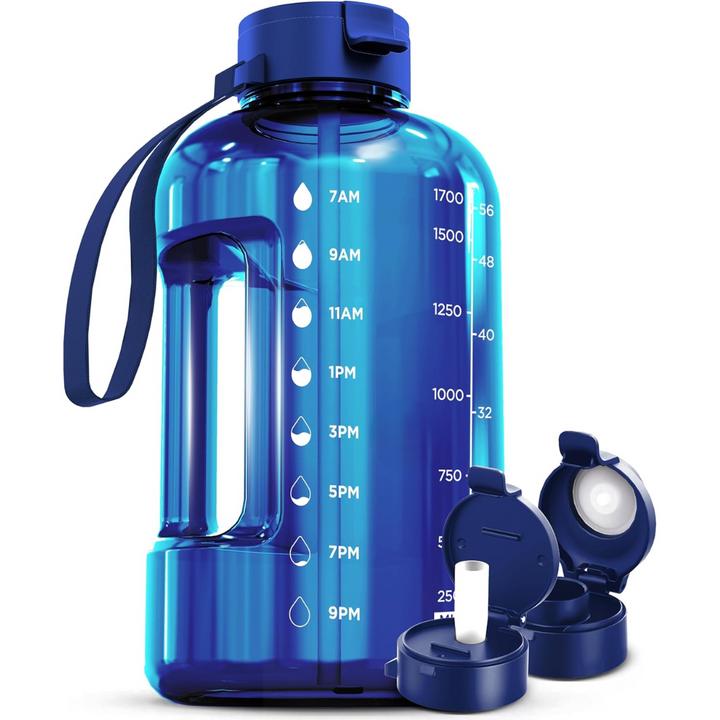 AquaTakt Bouteille d'eau 2L | Avec repères horaires & paille | Sans BPA & étanche | Pour le sport & le quotidien