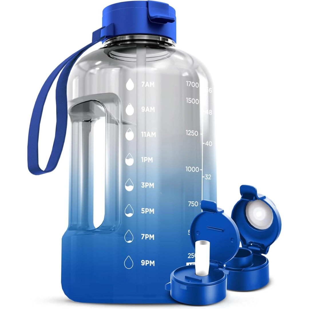 AquaTakt Bouteille d'eau 2L | Avec repères horaires & paille | Sans BPA & étanche | Pour le sport & le quotidien