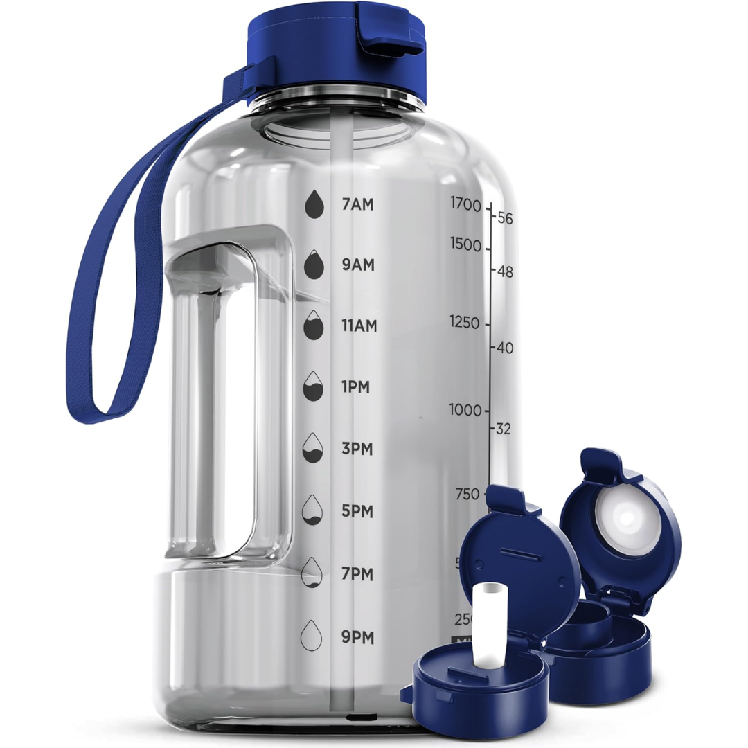 AquaTakt Bouteille d'eau 2L | Avec repères horaires & paille | Sans BPA & étanche | Pour le sport & le quotidien