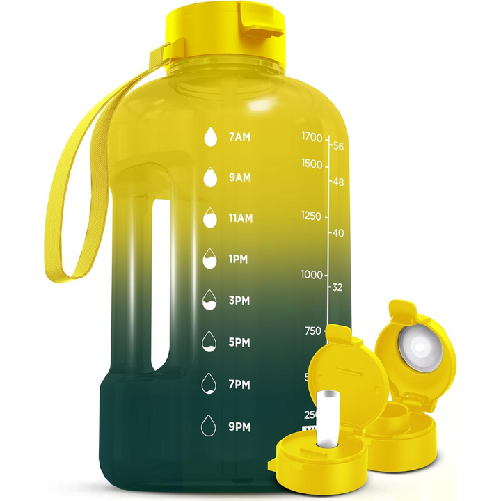 AquaTakt Bouteille d'eau 2L | Avec repères horaires & paille | Sans BPA & étanche | Pour le sport & le quotidien