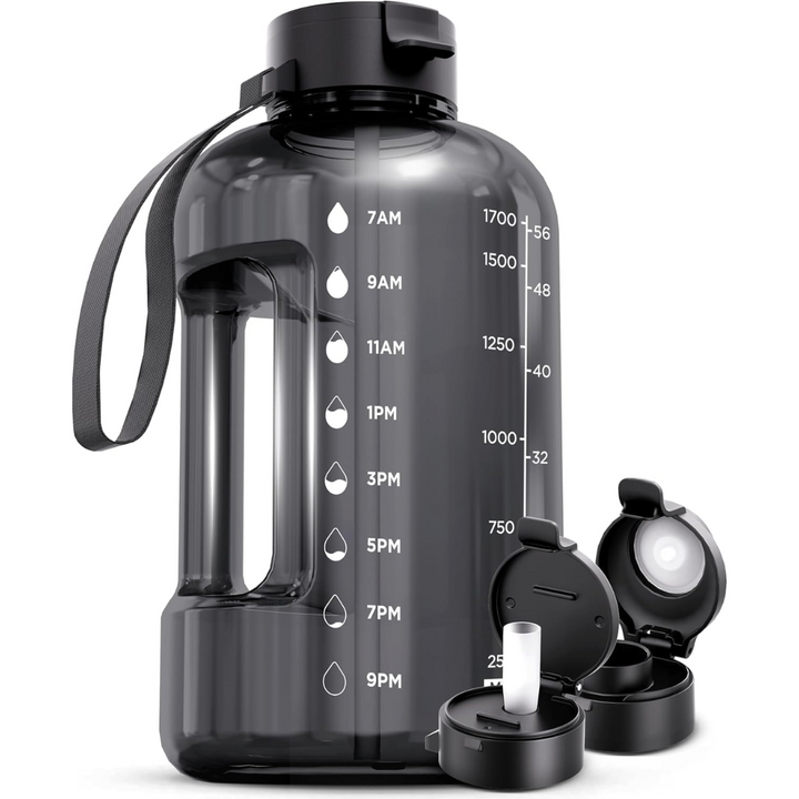 AquaTakt Bouteille d'eau 2L | Avec repères horaires & paille | Sans BPA & étanche | Pour le sport & le quotidien