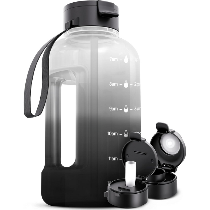 AquaTakt Bouteille d'eau 2L | Avec repères horaires & paille | Sans BPA & étanche | Pour le sport & le quotidien