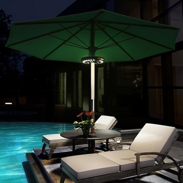 LumoClip Lampe de parasol LED avec batterie | 3 niveaux de luminosité & lumière à 360° | Chargement USB | Pour balcon, jardin & camping