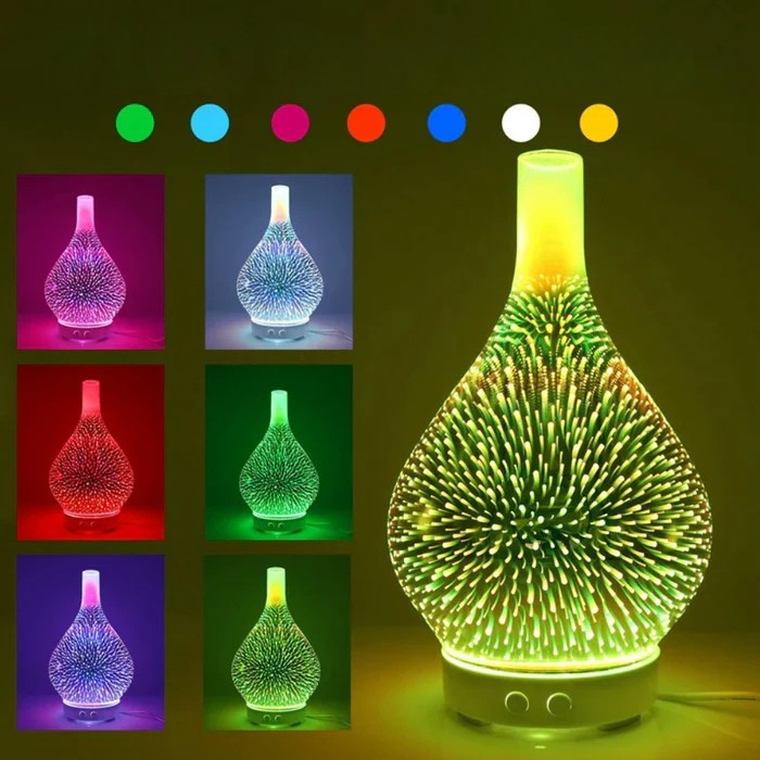 Diffuseur d'arômes Vivalume avec LED | Effet verre 3D & brumisation ultrasonique | Réservoir d'eau de 500 ml | Changement de couleur & minuterie