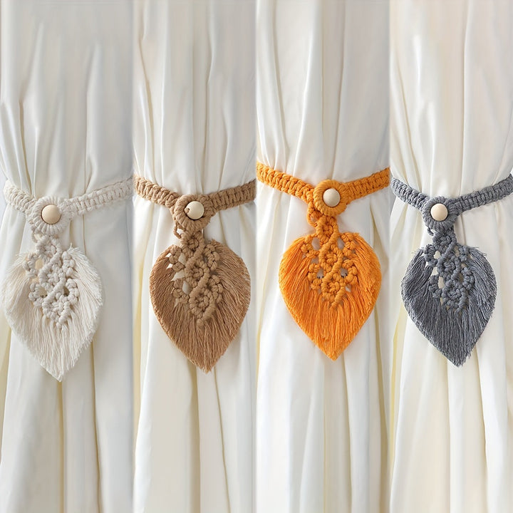 Support de rideau Boho KNOTANA | Set de 2 | Tissé à la main en 100 % coton | 45 cm | Style macramé