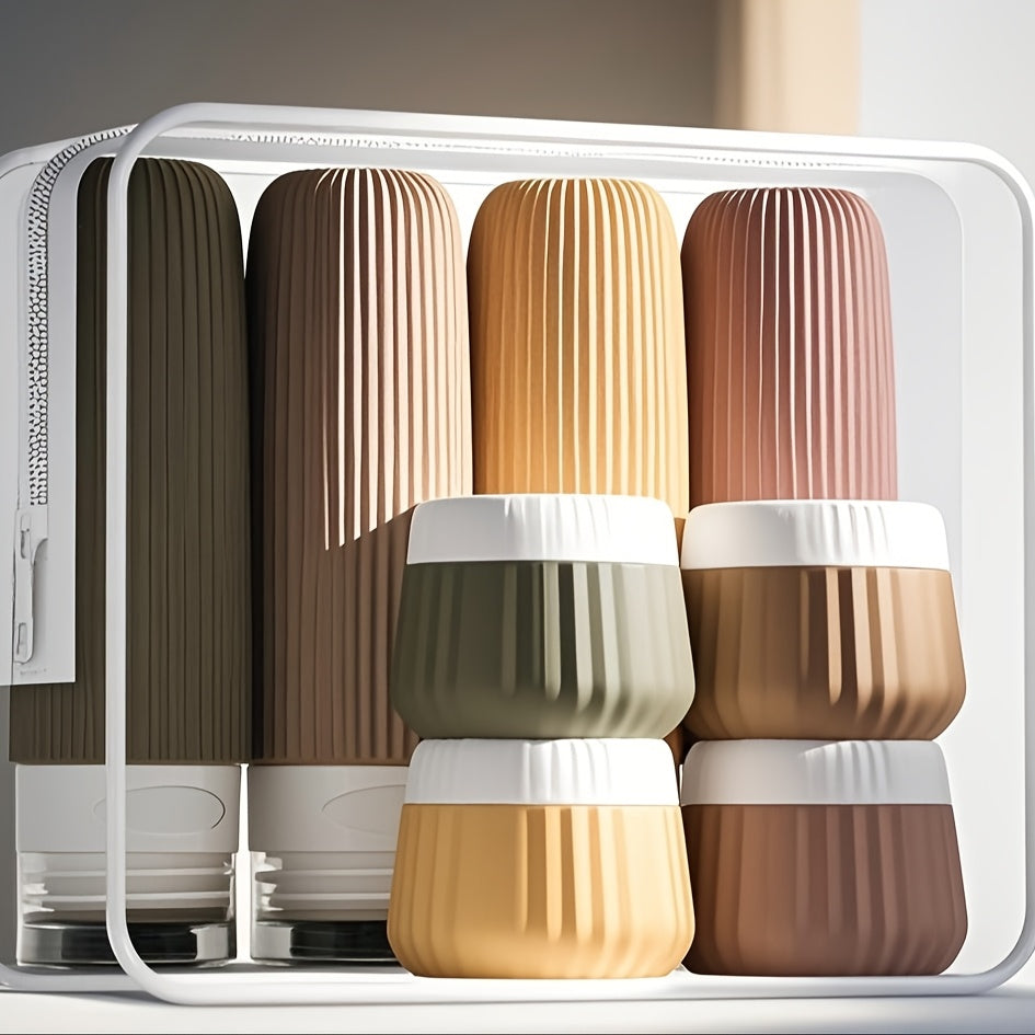 Set de bouteilles de voyage Travilo | Étanche & approuvé par la TSA | Avec trousse transparente et flexible | Silicone