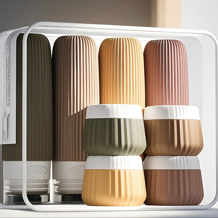 Set de bouteilles de voyage Travilo | Étanche & approuvé par la TSA | Avec trousse transparente et flexible | Silicone