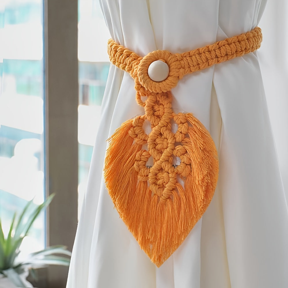 Support de rideau Boho KNOTANA | Set de 2 | Tissé à la main en 100 % coton | 45 cm | Style macramé