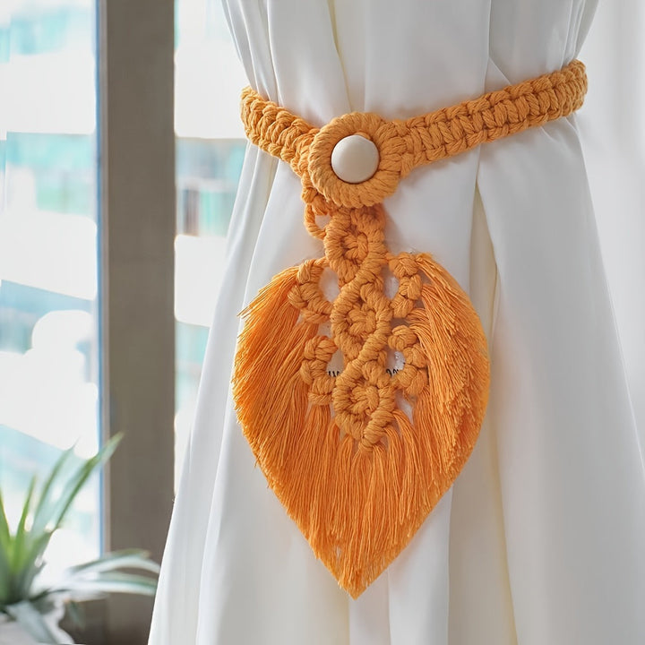 Support de rideau Boho KNOTANA | Set de 2 | Tissé à la main en 100 % coton | 45 cm | Style macramé