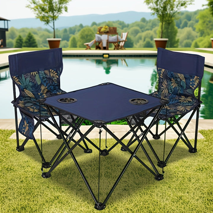 Ensemble de sièges de jardin pliable Campafleur | 2 chaises & 1 table | Motif floral | Portable & Résistant aux intempéries