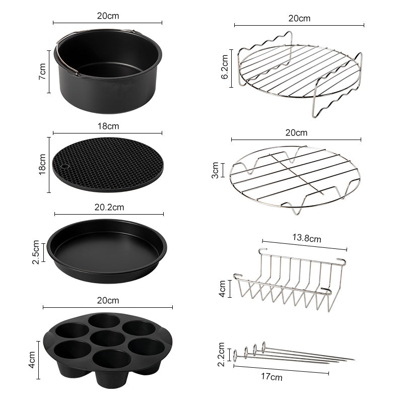 Set d'accessoires pour Airfryer CrispiChef | 7 pièces | Pour 3,7–5,8 QT | Lavable au lave-vaisselle & Polyvalent
