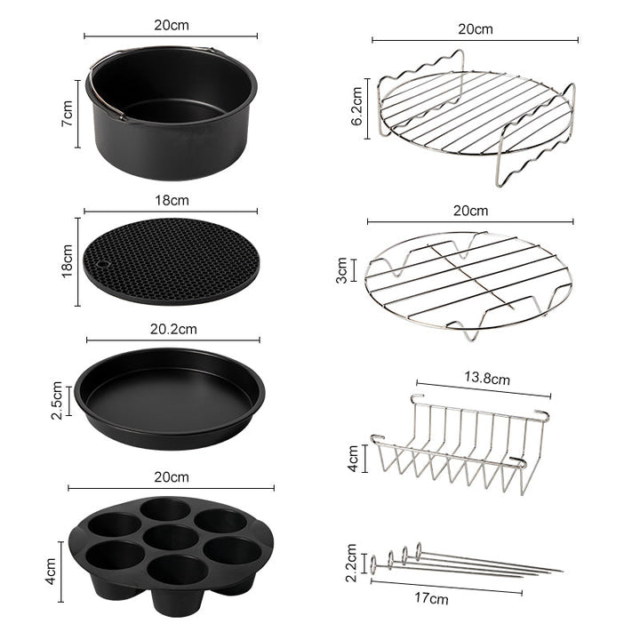 Set d'accessoires pour Airfryer CrispiChef | 7 pièces | Pour 3,7–5,8 QT | Lavable au lave-vaisselle & Polyvalent