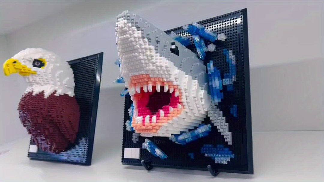 BrickVista 3D Art mural Set | Requin & Aigle | 2000 Blocs | Plastique ABS | 24,5 × 24,5 cm