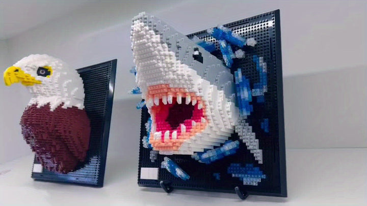 BrickVista 3D Art mural Set | Requin & Aigle | 2000 Blocs | Plastique ABS | 24,5 × 24,5 cm