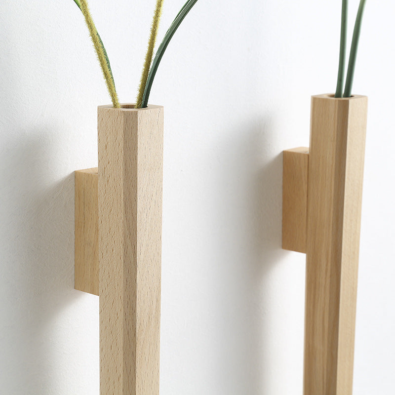 Trio de Vases Muraux Floravell | Bois Massif Noyer ou Hêtre | Ensemble de 2 Vases en Verre | 15×10 cm | Accent Naturel pour la Maison