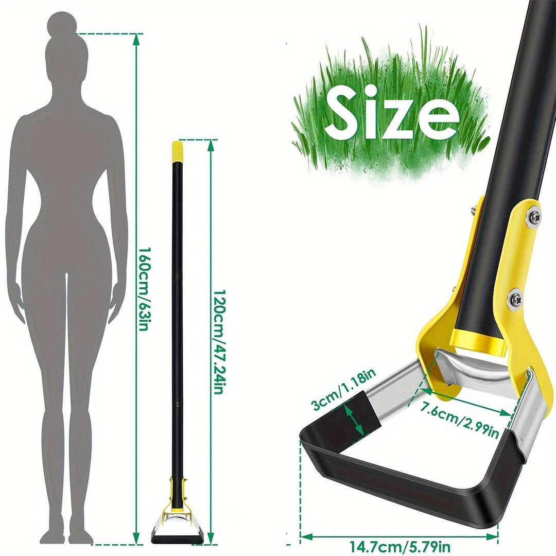 TerraTri Houe de Jardin | Tête triangulaire en acier inoxydable | Poignée ergonomique | Noir-Jaune