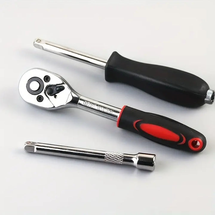 Coffre à outils TASKORIUM | Ensemble de 46 pièces | Acier chromé | Compact & Portable | 38×28×10 cm