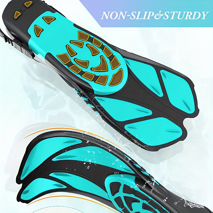 Palmes de snorkeling SeaVana Glide | Ajustables & Courtes | Talon Ouvert | Pour Voyage & Loisirs | Unisexe