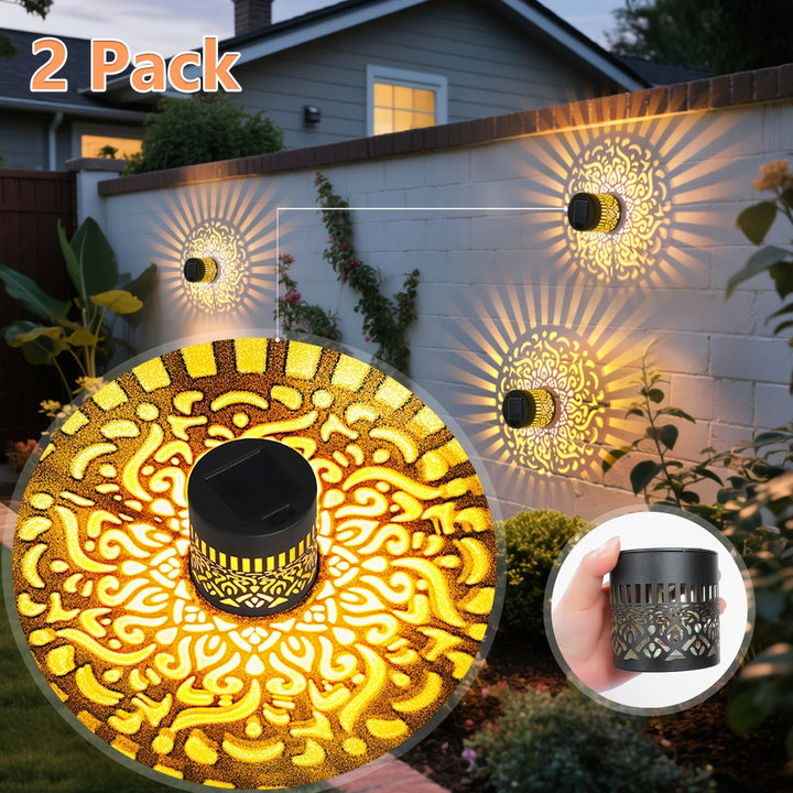 LumoraLicht Appliques Solaires Extérieures Set de 2 | IP65 Étanche | Motif Lumineux Filigrane | Sans Câble & Électricité