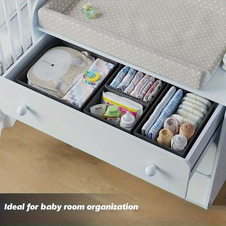 KidyTidy Ensemble de 12 Organisateurs de Tiroirs pour Chambre d'Enfant | Respirant & Pliable | Tissu Non-Tissé | Gris Clair avec Blanc