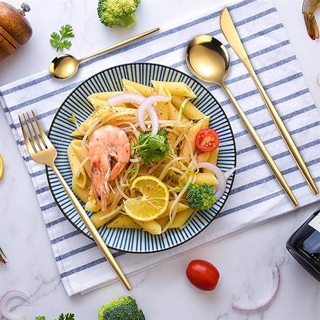 Ensemble de couverts 24 pièces | Finition or et argent | Acier inoxydable | Vaisselle élégante