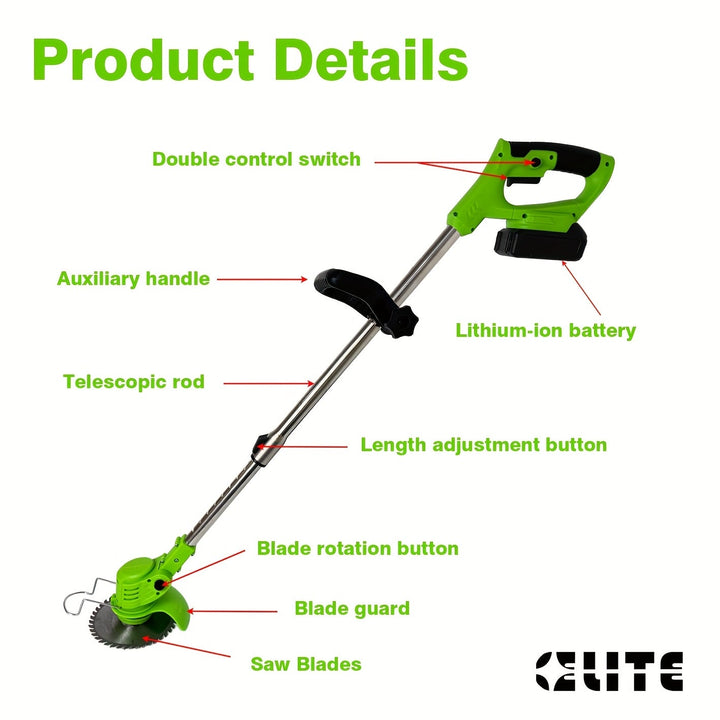 Tondeuse à gazon sans fil GrünKraft | Réglable & Portable | Multiples lames interchangeables | Légère & Pratique