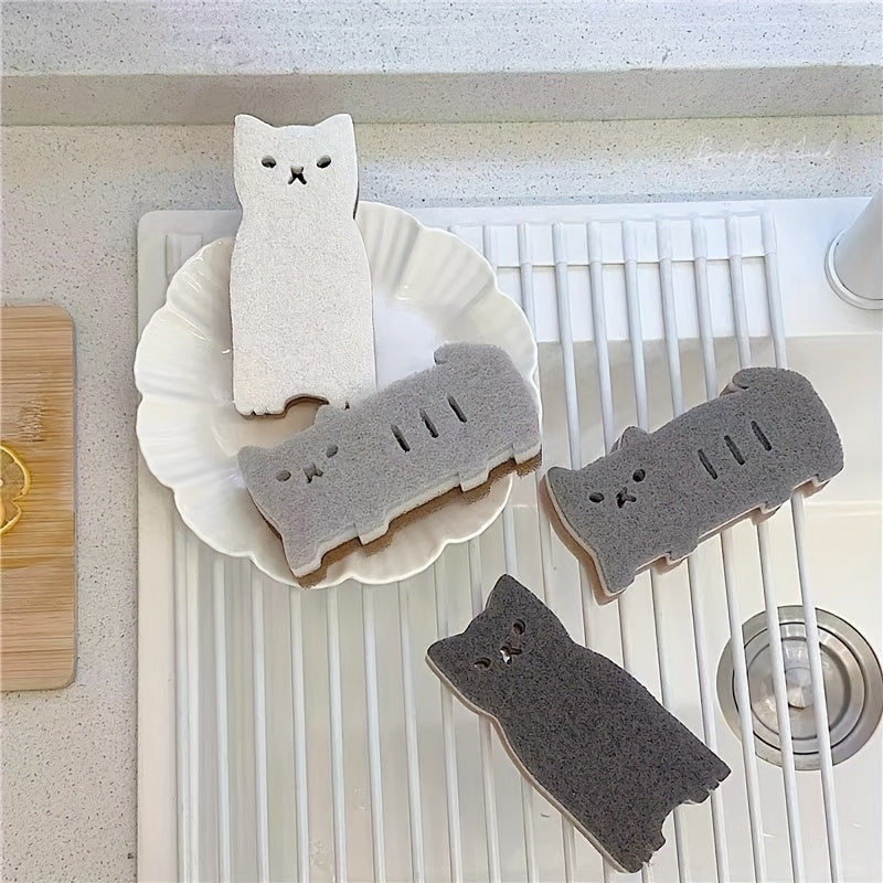 Ensemble d'éponges pour chats Pawlina 4 pièces | Sans rayures & Réutilisable | Pour la cuisine & le ménage | Matériau en mousse haute densité