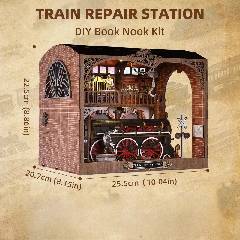 Puzzle en Bois 3D - Station de Réparation de Train