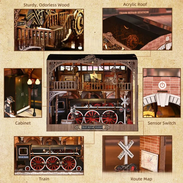 Puzzle en Bois 3D - Station de Réparation de Train